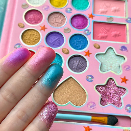 18 Color Children's Makeup Palette - Pearlescent, Matte and Glitter Set