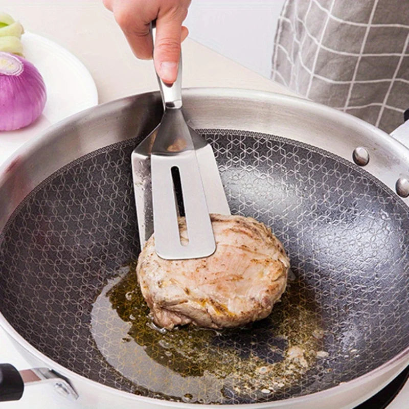 Professional Stainless Steel Food Turner&Tongs,Non-Slip Heat Resistant for Grilling Steak Fish,Multi-PurposeKitchen Flipper Tool