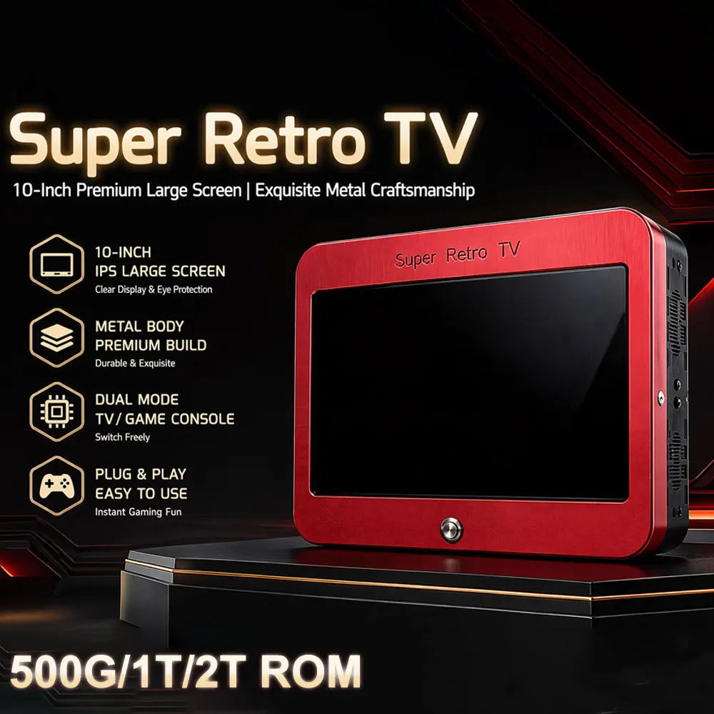 T1 Portable Game Console — 10-inch HD Screen, 60+ Emulators, 2 to 4 Players, Wireless Controller