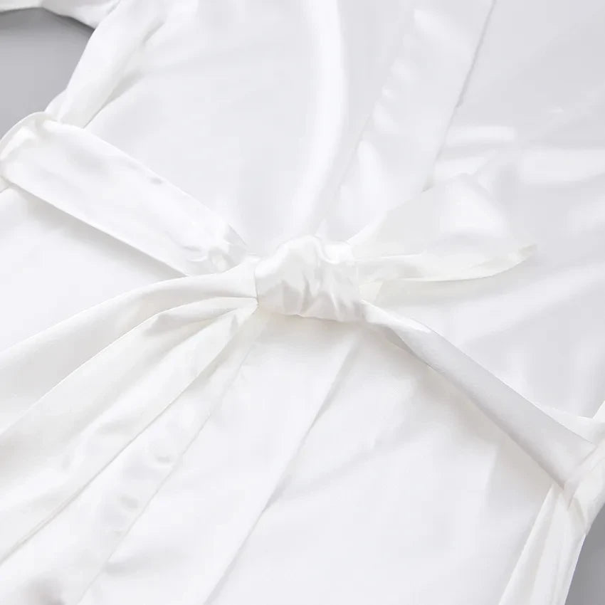Women's Satin Robe with Feather Trim, Bridal Robe