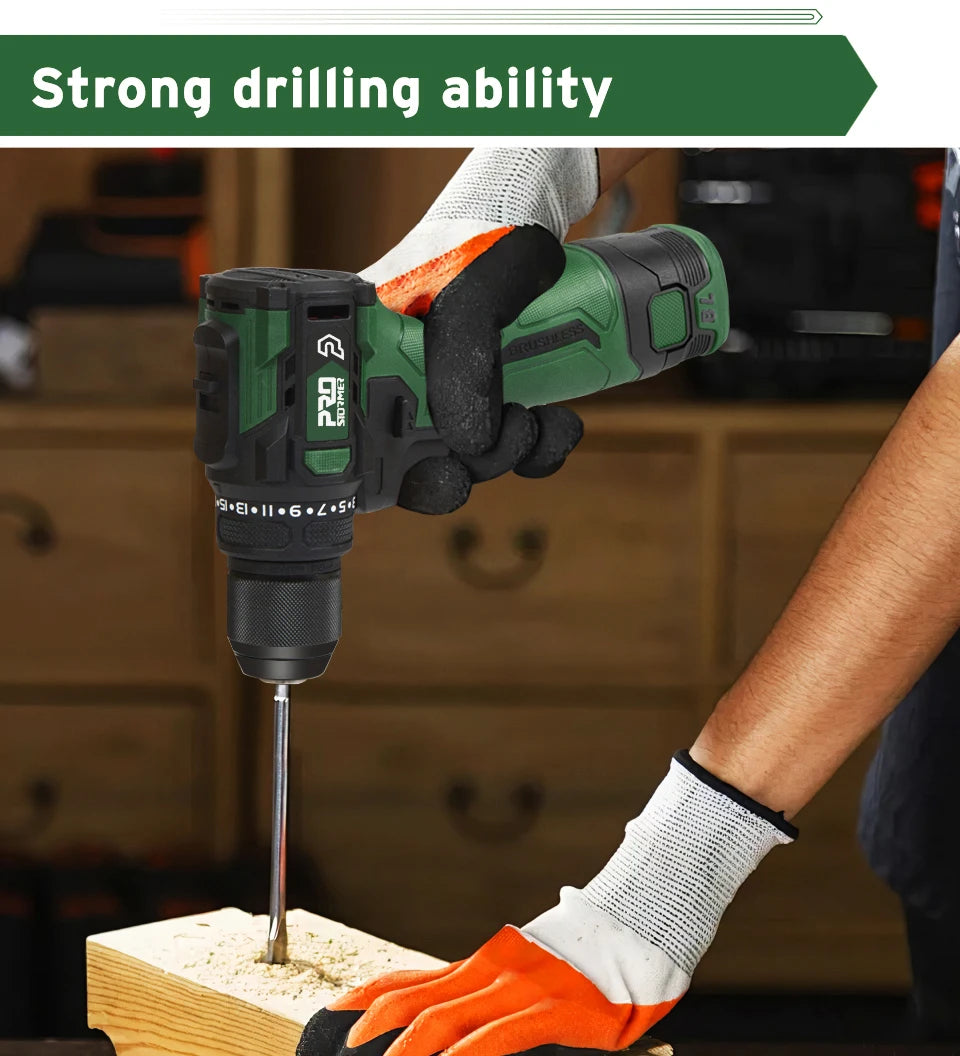 17V Brushless Electric Drill 55NM Cordless Driller Mini  Screwdriver Li-ion Battery 5pcs Bit Power Drill By PROSTORMER
