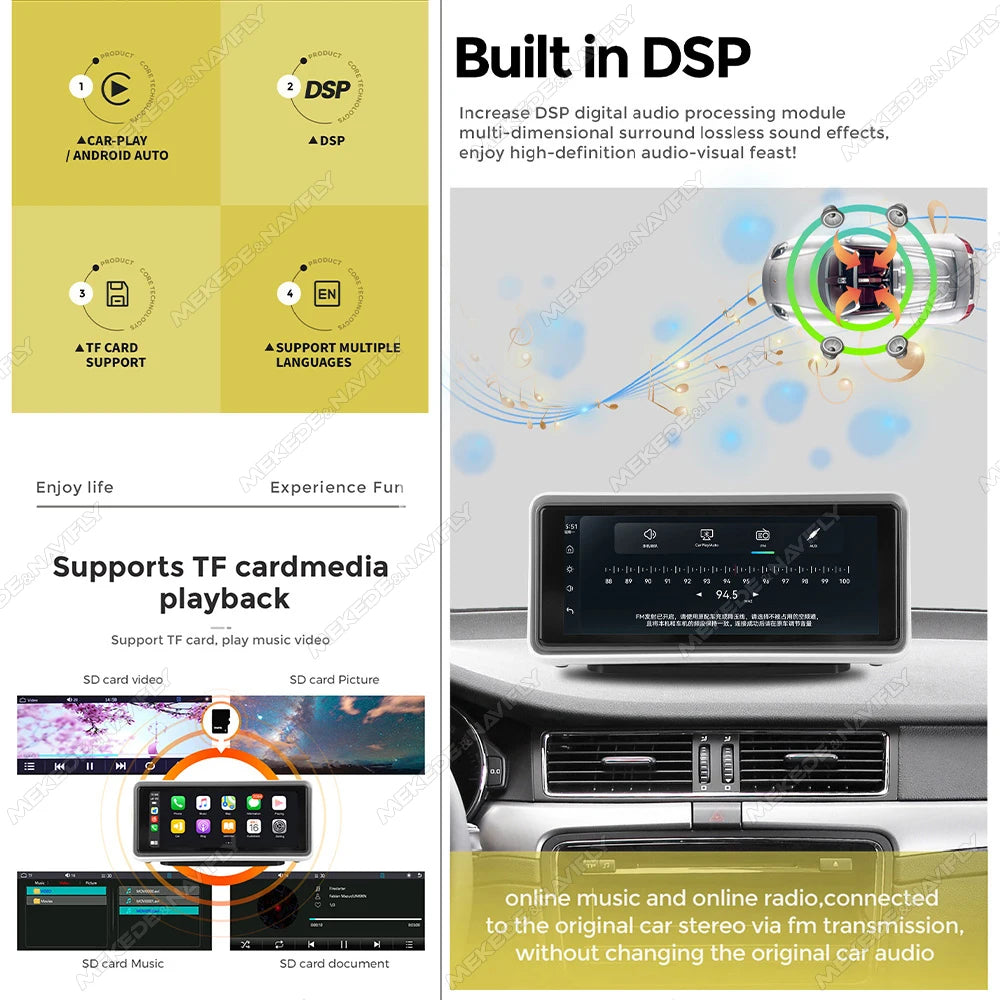 MEKEDE 6.86" Universal Car Stereo — Wireless CarPlay, Android Auto, MP5 Player, DSP, Bluetooth, FM/AUX