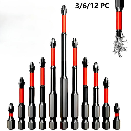 Anti Slip bits Magnetic Screwdriver bit Set S2 Alloy Steel Impact Resistance Bits-3/6/12Pcs Suitable for Electric Drills
