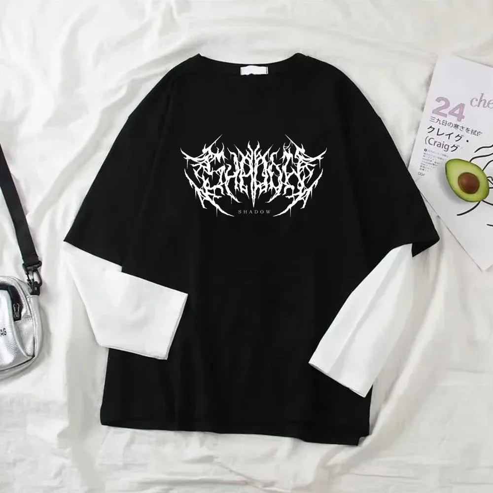 Fashion Punk Dark Style Printed Round Neck T-shirt Y2K Sport Harajuku Thin Women's Top Long Sleeves T Shirt Outdoor Loose Shirt
