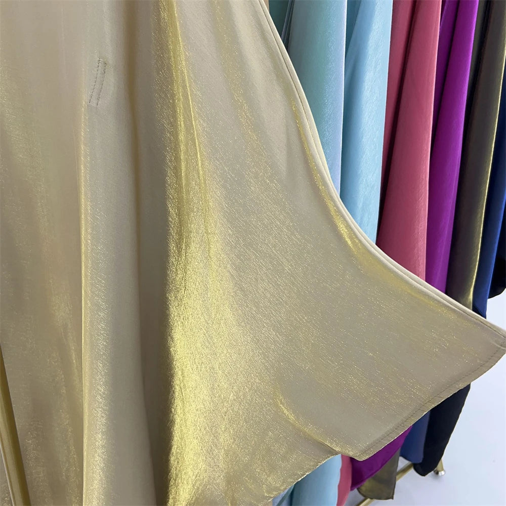 Shimmer Batwing Satin Abaya – Luxury Muslim Kaftan Dress for Eid & Ramadan