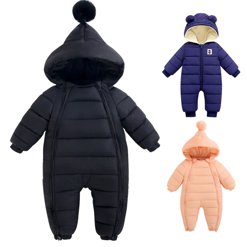 Baby Hooded Puffer Jumpsuit - Thick Plush Winter Romper for Outings - photo 3