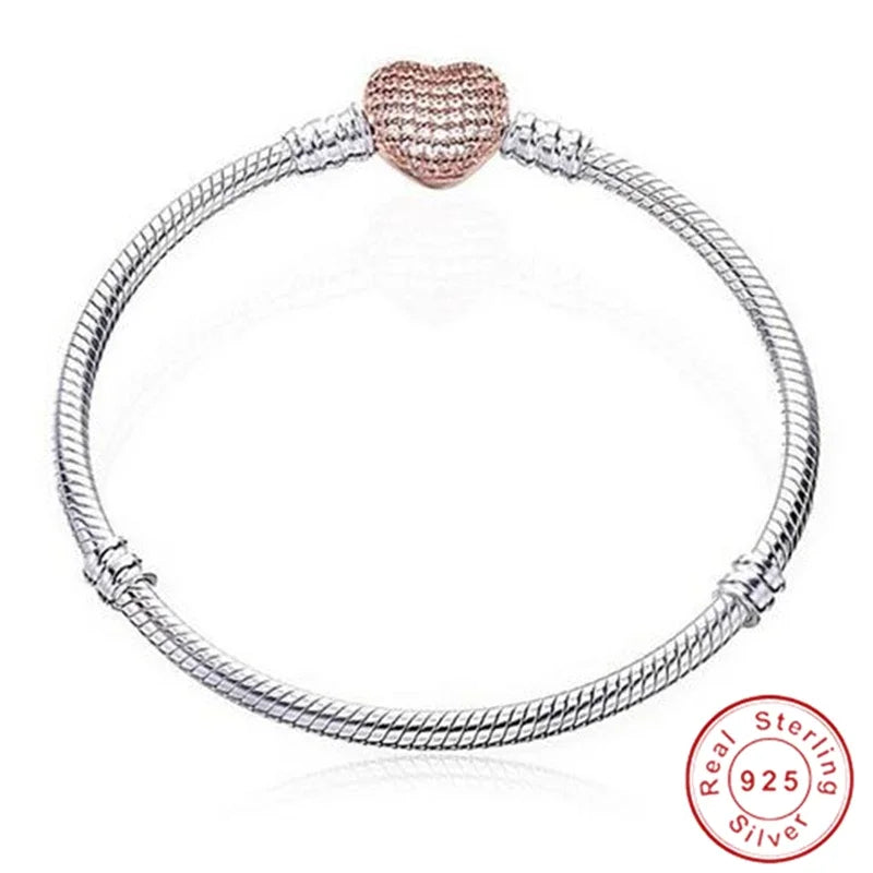 925 Sterling Silver Zircon Charm Bracelet – Snake Chain Bangle for Women | 5 Styles, 16–23cm