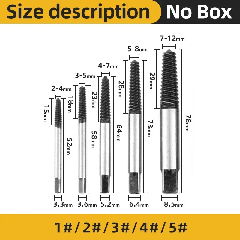 5/6Pcs Screw Extractor Metal Drill Bit Set Damaged Screws Remover Extractor Woodworking Tools Broken Bolt Water Pipe Extractor