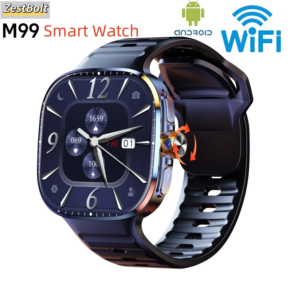 Global Version M99 Smartwatch 2.4 inch Amoled Screen insert Sim Card GPS WIFI 190° Rotating Camera Game Android 10.0 Smart Watch