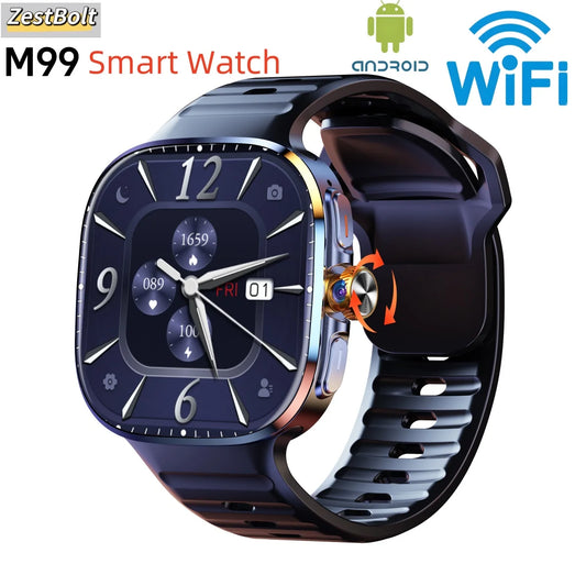 Global Version M99 Smartwatch 2.4 inch Amoled Screen insert Sim Card GPS WIFI 190° Rotating Camera Game Android 10.0 Smart Watch