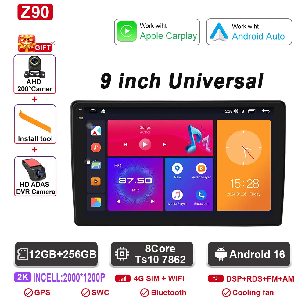 9"/10" Universal Car Stereo with Apple CarPlay & Android Auto (1 DIN)