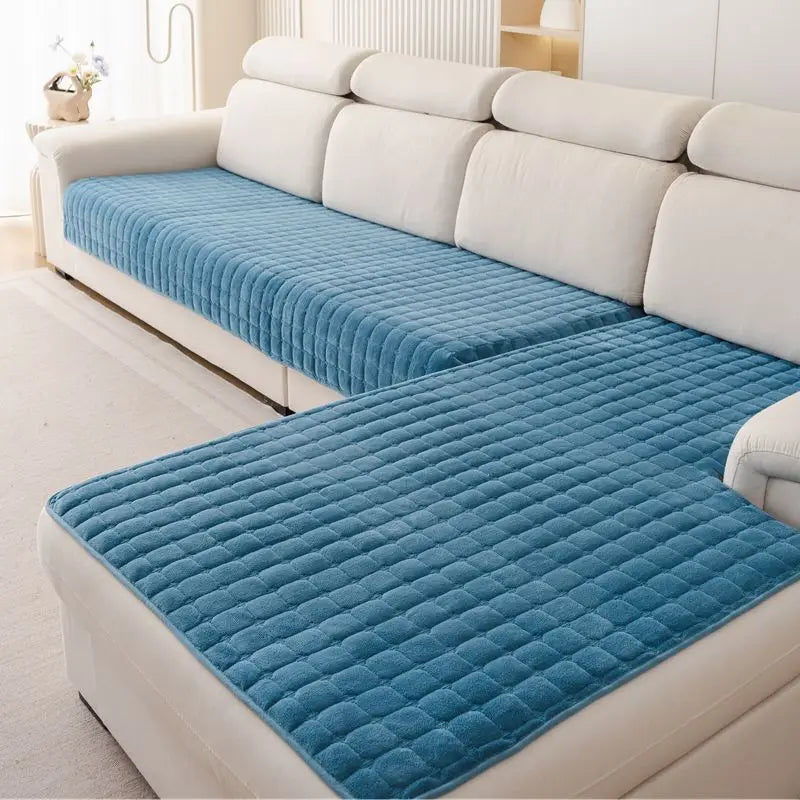 Plush Plaid Sofa Cover - Non-Slip Thick Velvet Couch Cushion Towel - photo 9