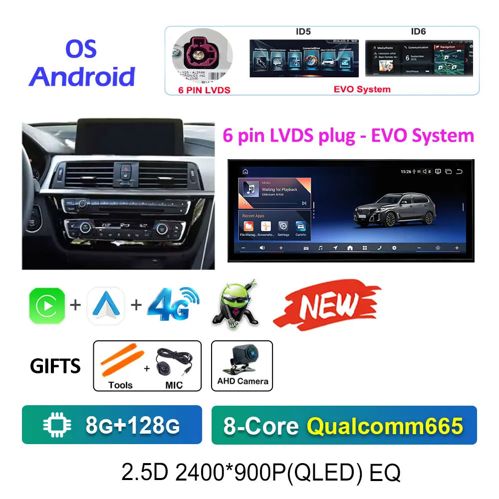 12.3" Android CarPlay Screen for BMW 3/4 Series F30 F31 F32 F33 F34 F36 (2013–2019) NBT/EVO — Android Auto, GPS, 4G