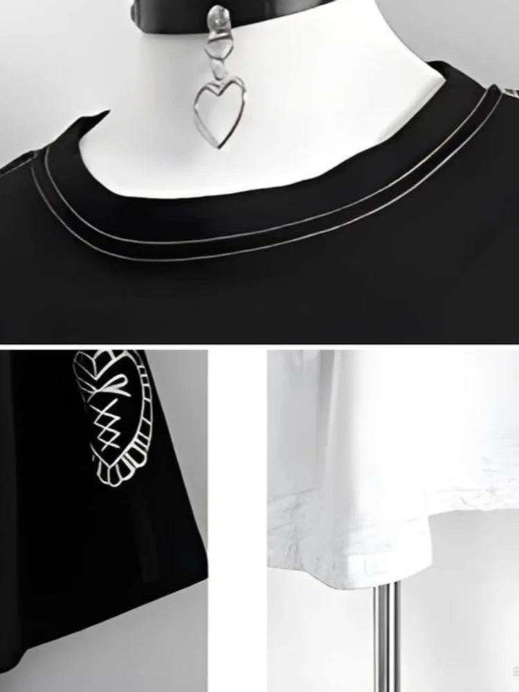 Japanese Y2K Harajuku Gothic anime Girl Printed Short Sleeve Couple T-shirt Summer New Loose and Comfortable Casual Top