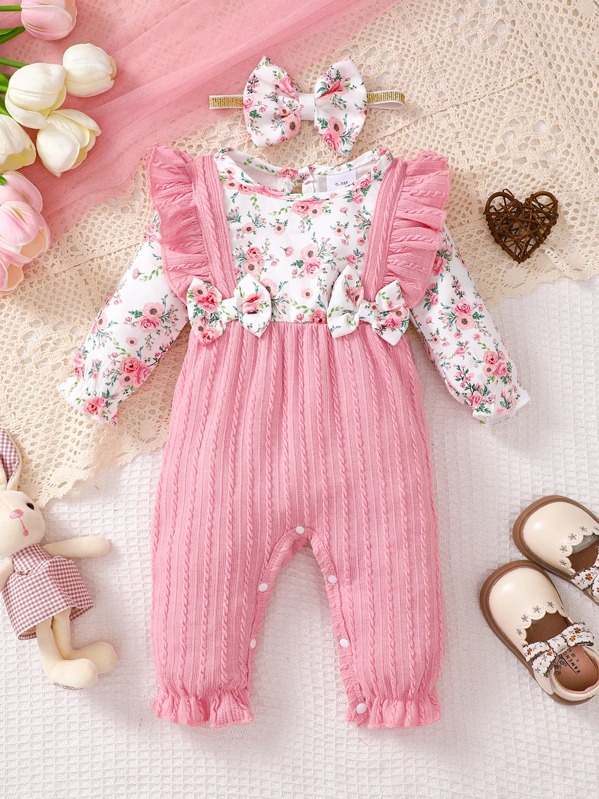 Baby Boy Bear Print Romper - Long Sleeve Button-Front Onesie - photo 10