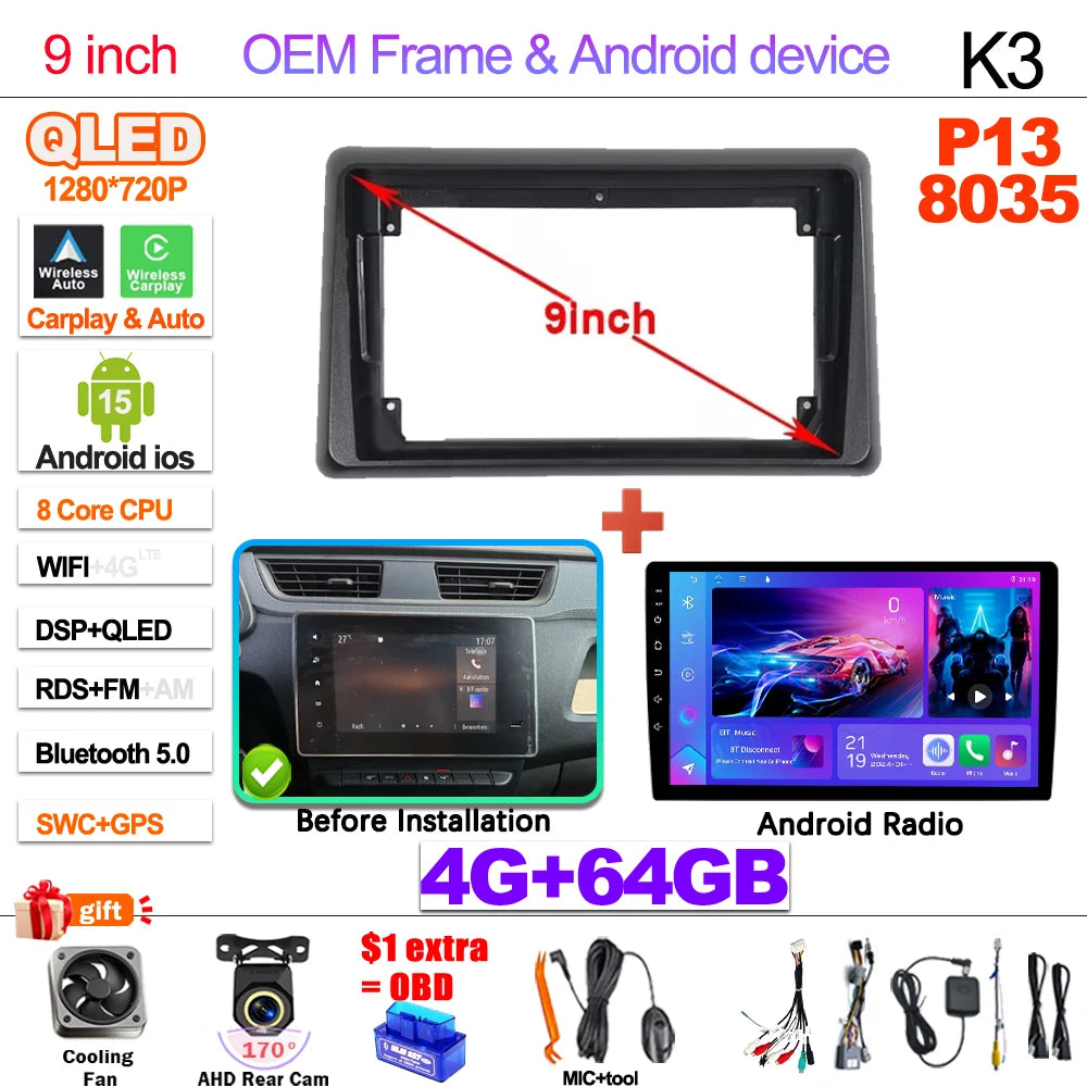 Android Car Stereo for Renault Express (2021–2022) — Wireless CarPlay, Android Auto, GPS, 5G WiFi