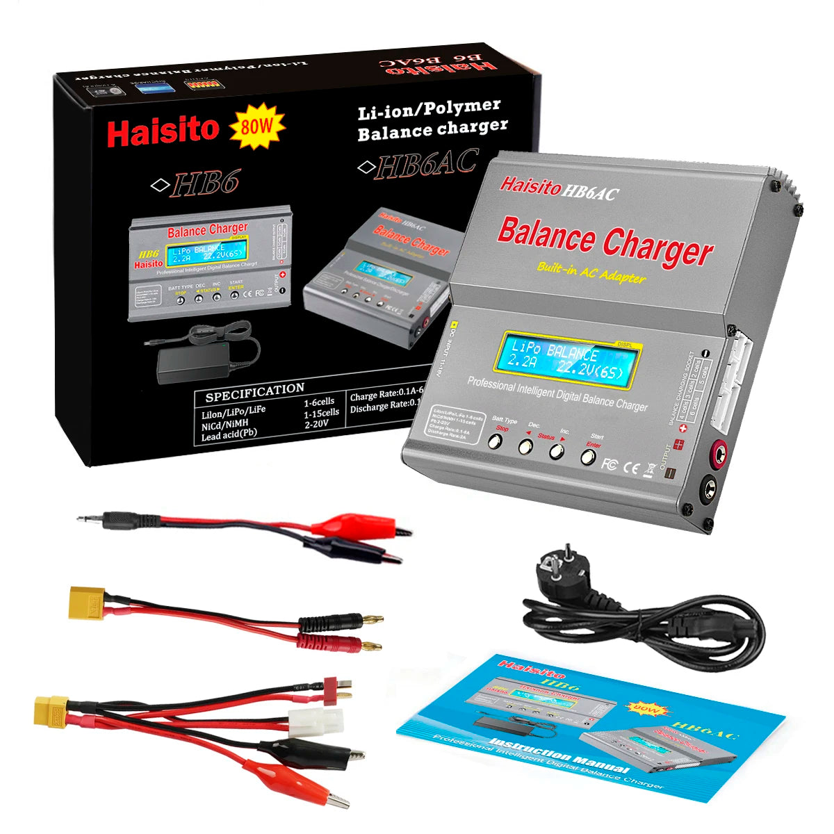 iMAX B6AC 80W 6A Lipo Charger Balancer For Nimh Nicd Lipo LiFe Li-ion Pb Battery LCD Screen Display RC Charger Discharger XT60