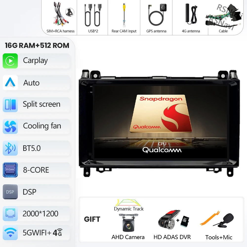 Android 16 For Benz Sprinter Volkswagen Crafter 2006 - 2016 2K QLED Android Car Radio Multimedia Video Player GPS stereo CarPlay