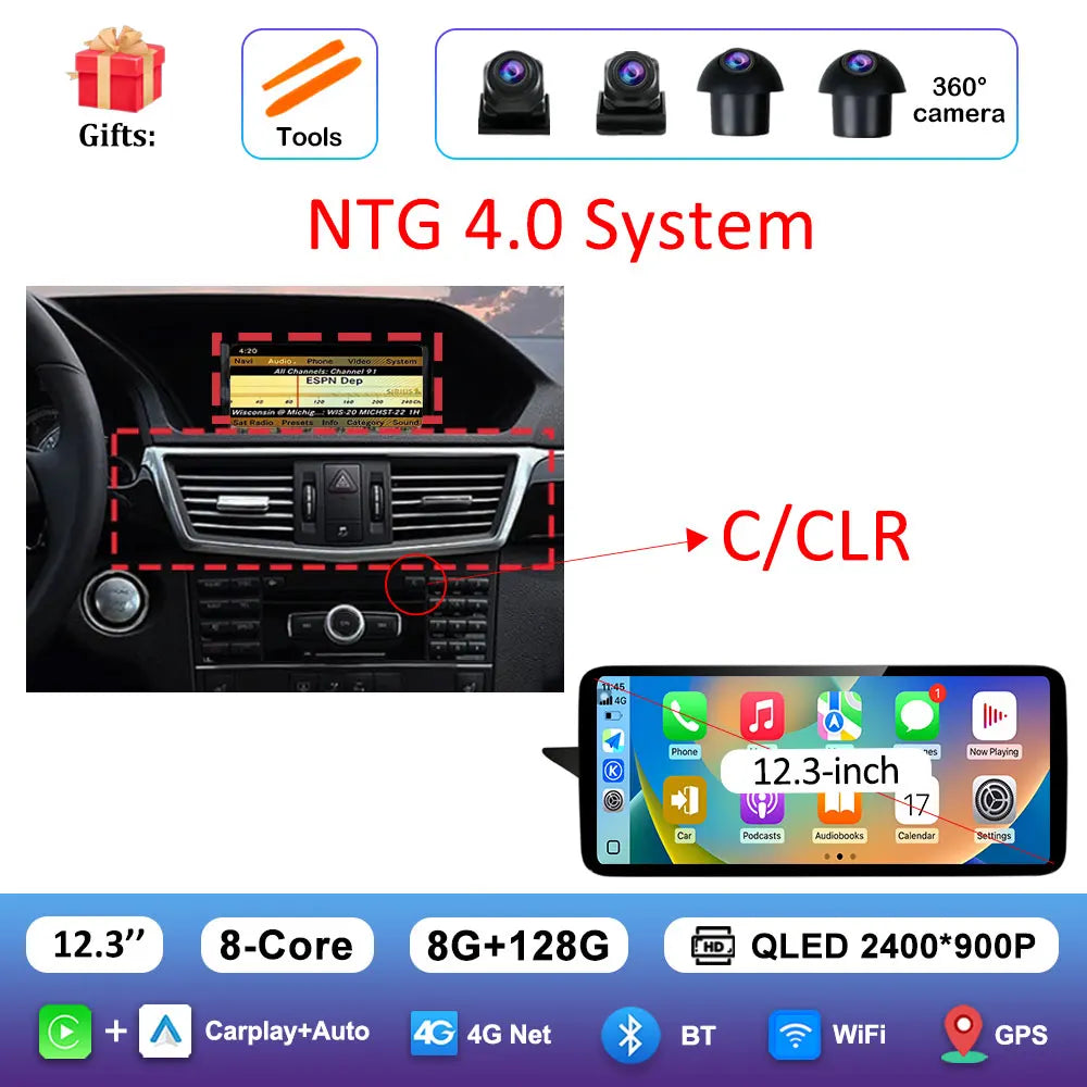 Android Car Stereo for Mercedes-Benz E-Class W212 (2009–2016) — CarPlay, QLED Screen, 4G, GPS