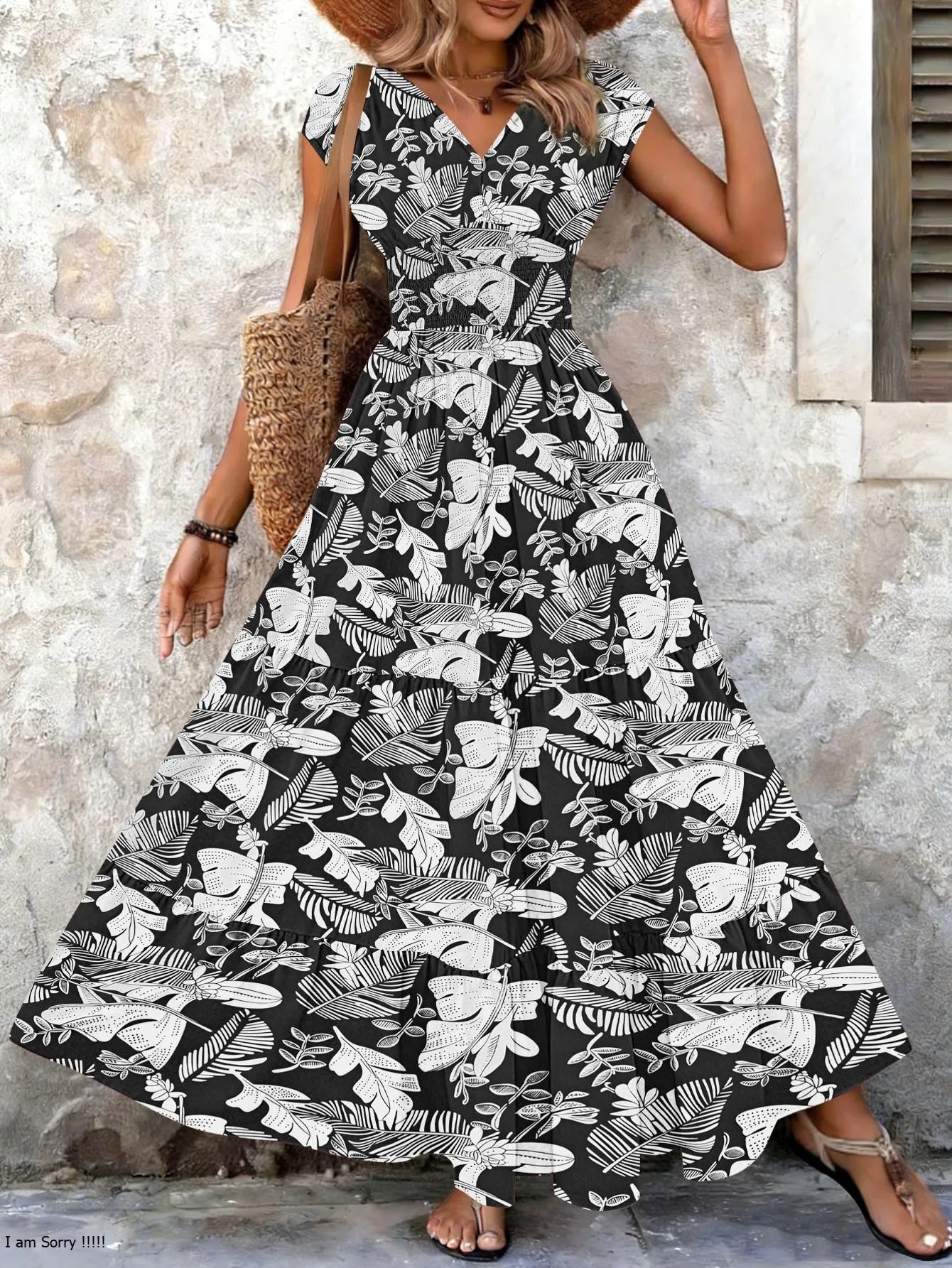 Women's Vintage Floral Print Maxi Dress – Elegant V-Neck Short-Sleeve Floor-Length Gown