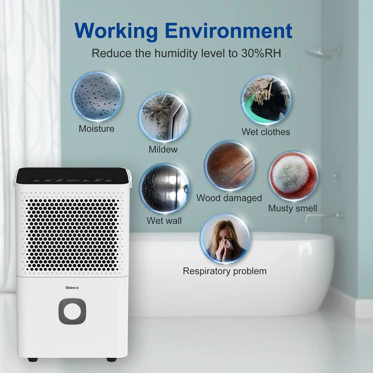 Shinco 30 Pints Dehumidifier for Home and Basements, 1500 Sq.Ft Dehumidifiers with Drain Hose, Auto or Manual Drainage