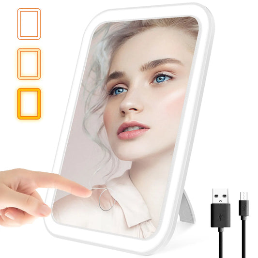 Dimmable LED Makeup Mirror with Stand - Lighted Vanity Mirror for Desk & Travel