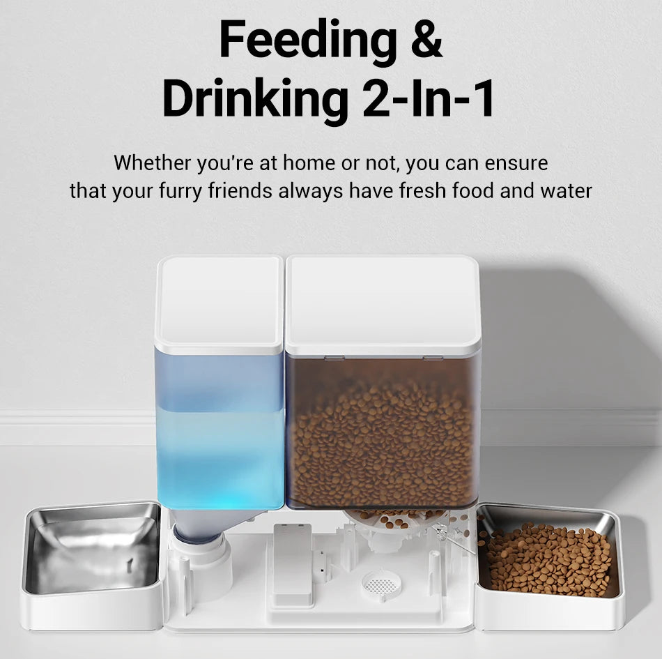 Automatic Pet Feeder with Water Fountain, 5L Food and 3.5L Water