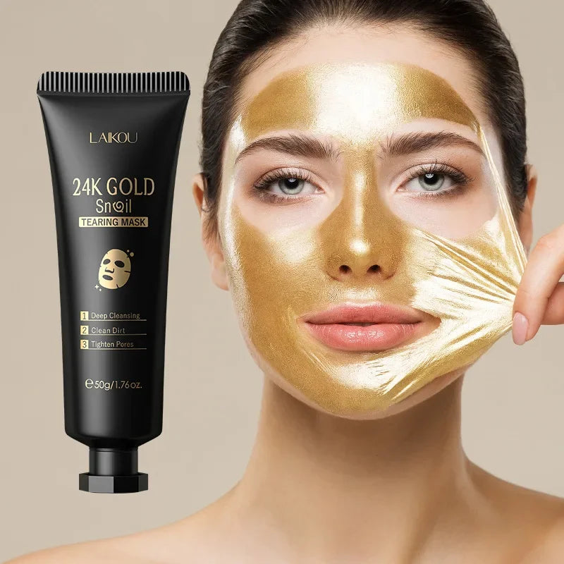 LAIKOU 24K Gold Snail & Collagen Peel-Off Face Mask 50g – Deep Cleansing, Blackhead Removal, Oil Control & Deep Hydration for Women