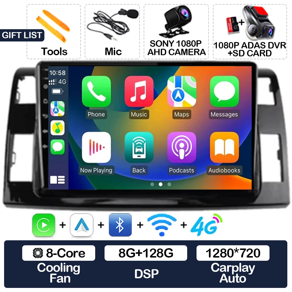 Wireless CarPlay & Android Auto Display Screen, Compatible with Toyota Previa XR50 III & Estima