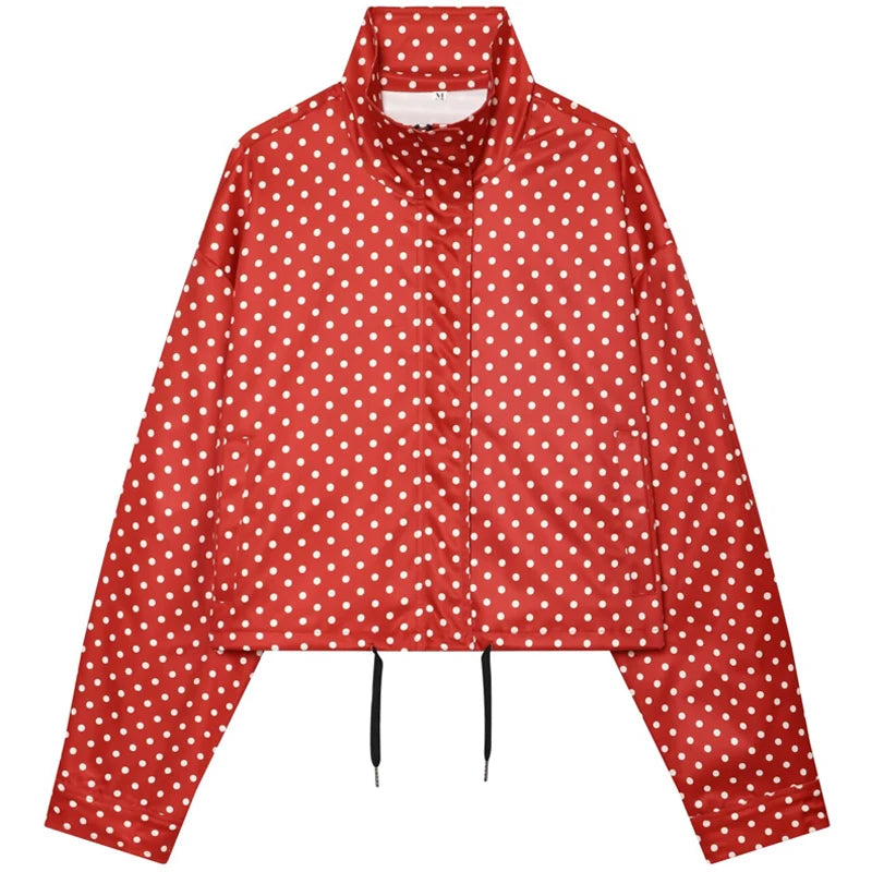 Women's Polka Dot Bomber Jacket, Oversized Zip-Up