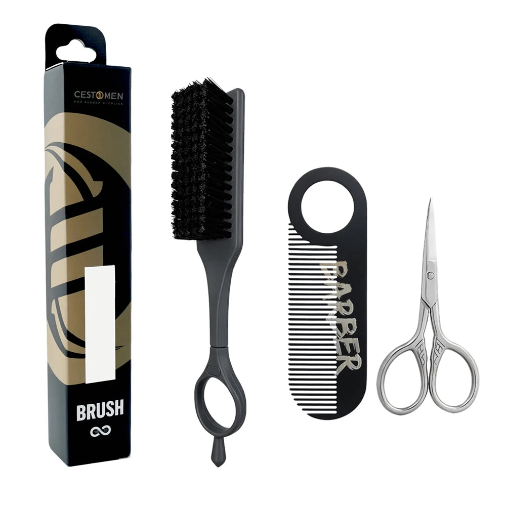 3Pcs Men Grooming Set Professional Beard Brush Stainless Steel Ring Comb Mini Scissors Salon Home Daily Styling Beard Care Tools