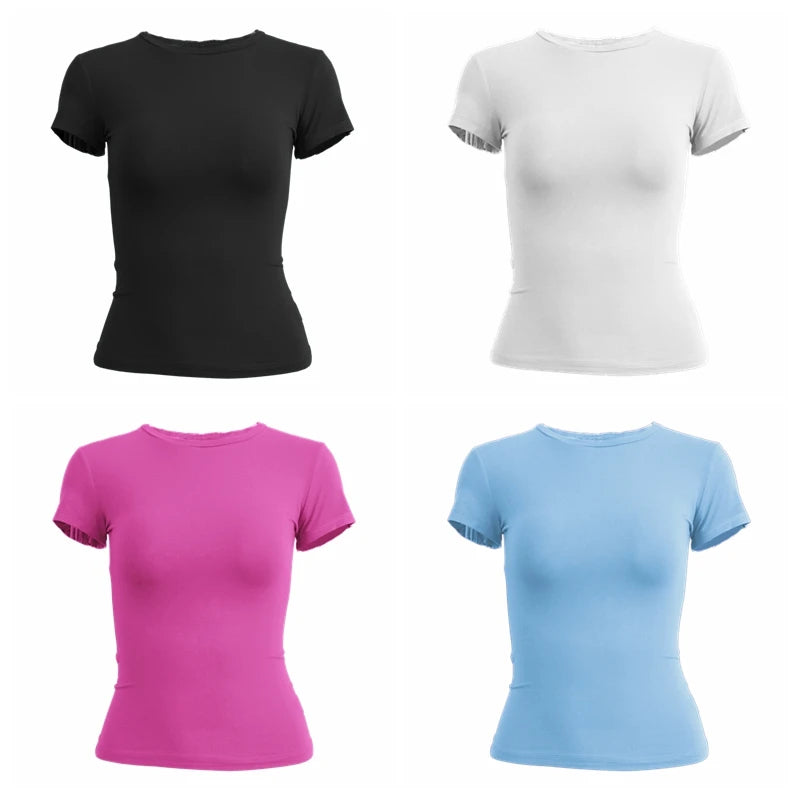 Woman Clothing Short Sleeve T-shirt Slim Fit Tops Female O-Neck Knitted Sheath Tee Shirt Street Wear Sex Sporty 2026 Y2K New2410