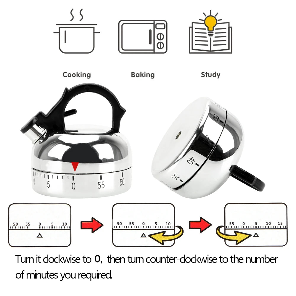 Retro Tea Kettle Kitchen Timer - 60 Minute Countdown Alarm - photo 5