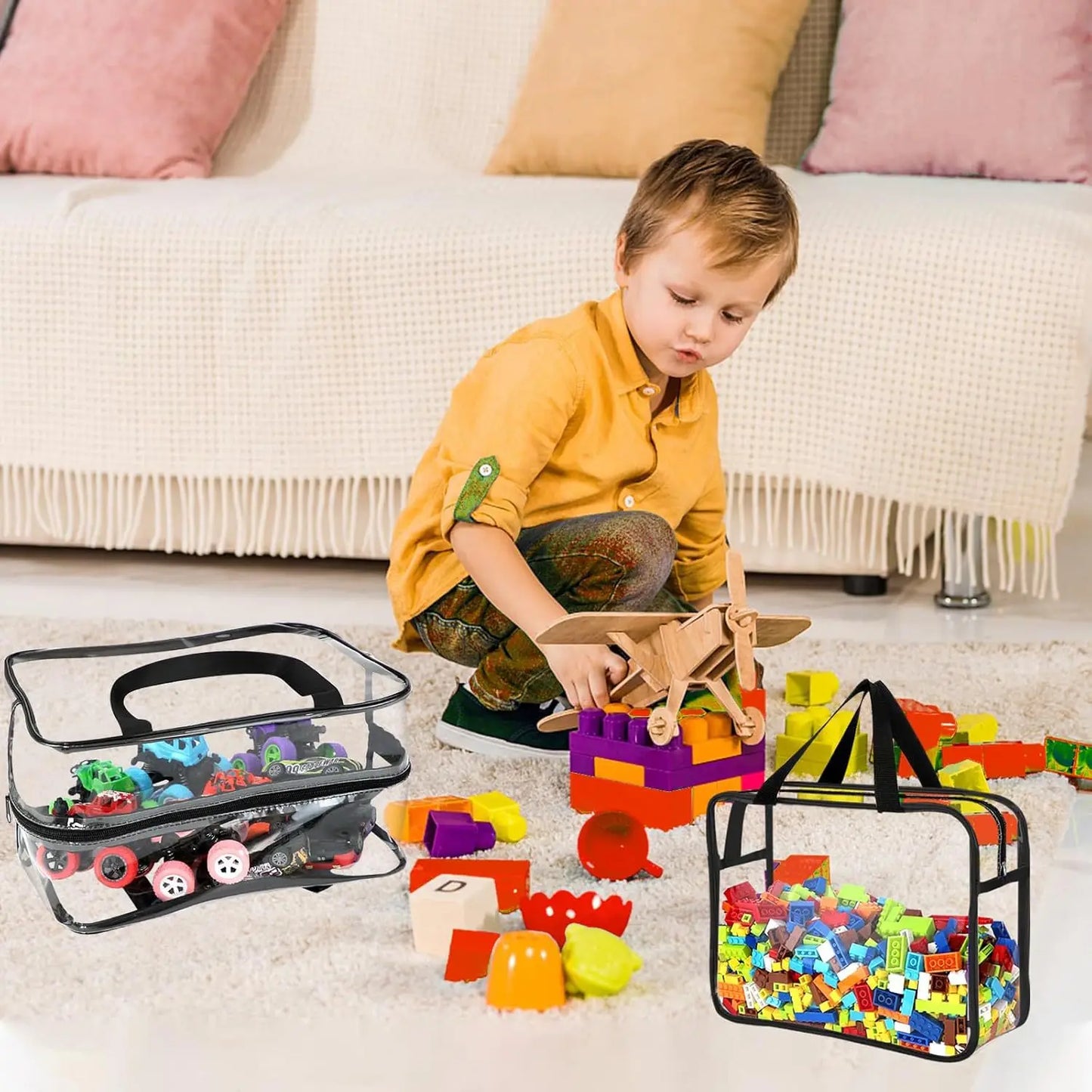 6/1x Large Toys Storage Bag Reusable Clear PVC Bags For Books Building Blocks Organizer Portable Travel Waterproof Container Bag