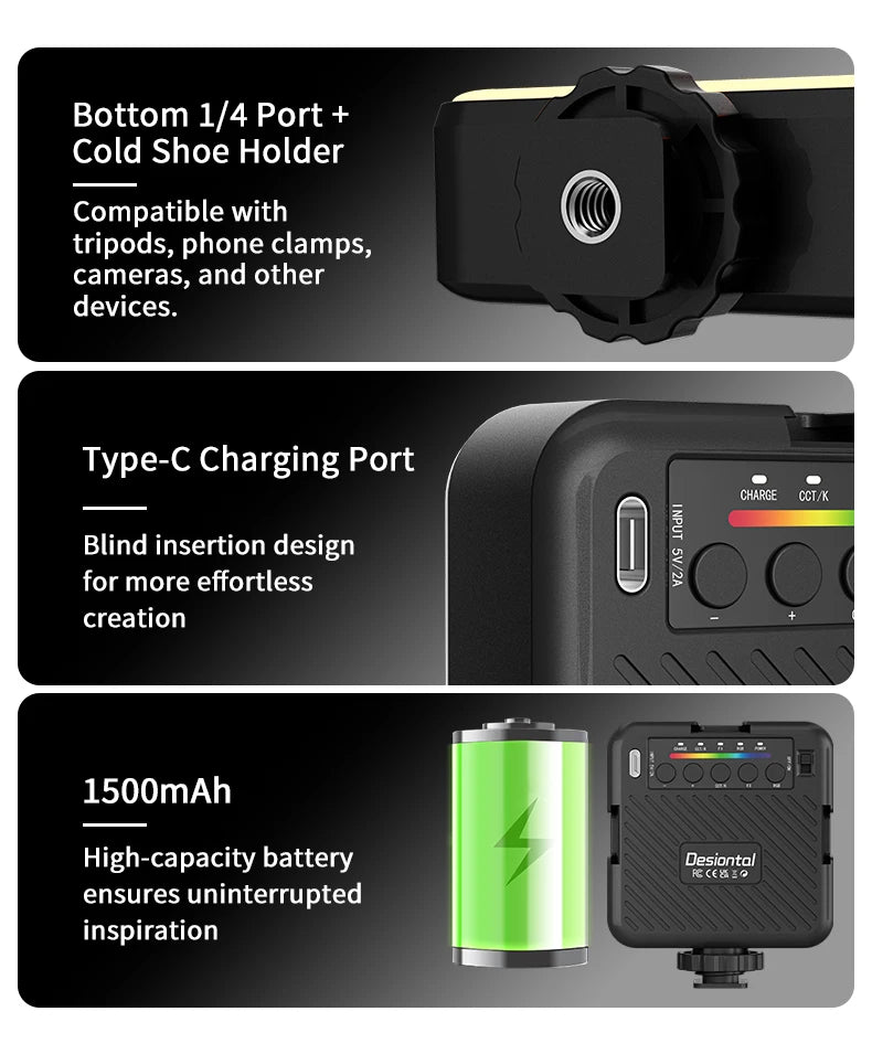 X1 RGB Video Lights Mini LED Camera Light 3000mAh Rechargable LED Panel Lamp Photo Video Lighting for Youtube Tik tok