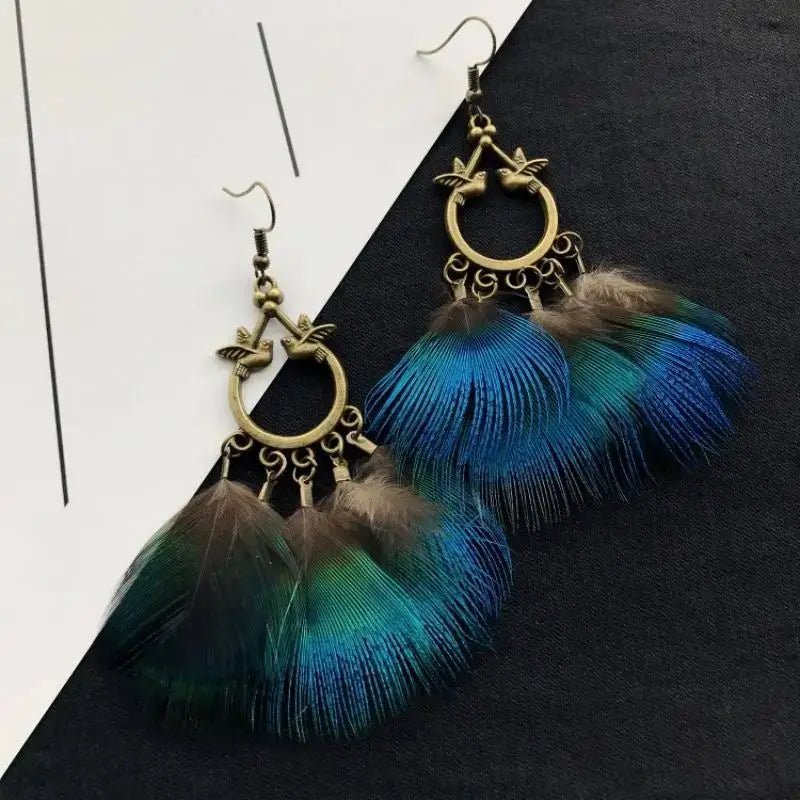 Unique Exaggerate Feather Earrings Creative Feathers Long Earrings Trendy Boho Big Earrings Jewelry Wholesale Custom Packaging