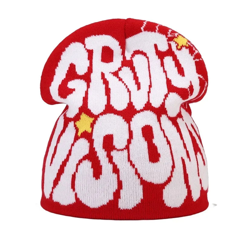 Y2K Letter Knit Beanie, Warm Ski Hat