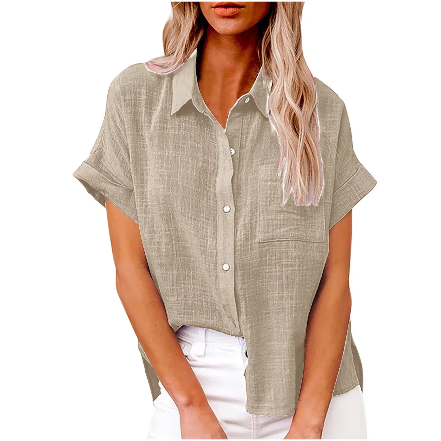 Women's Cotton-Linen Blouse — Loose Short-Sleeve Casual Summer Top