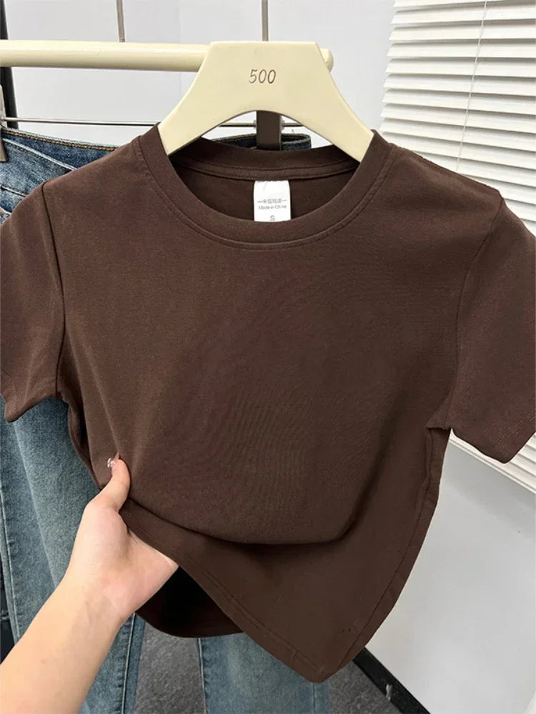 Women's solid short sleeve tee, casual Y2K — view 2 of 20