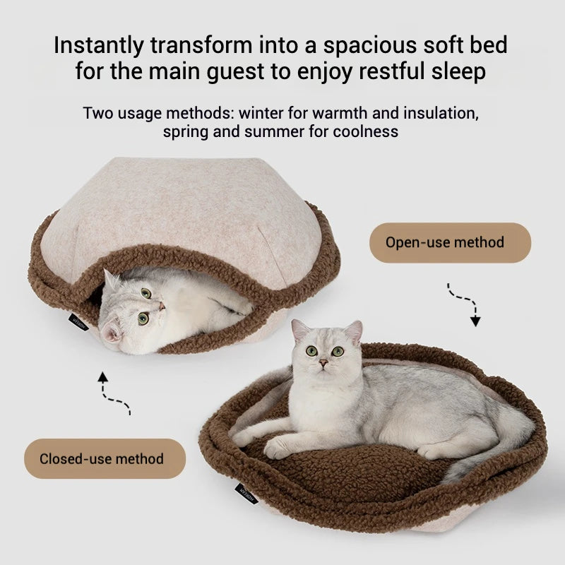 2in1 Scallop-shaped Cat House Cat Bed Warm Semi-enclosed Secure Soft Collapsible Multifunctional Comfortable Indoor Outdoor