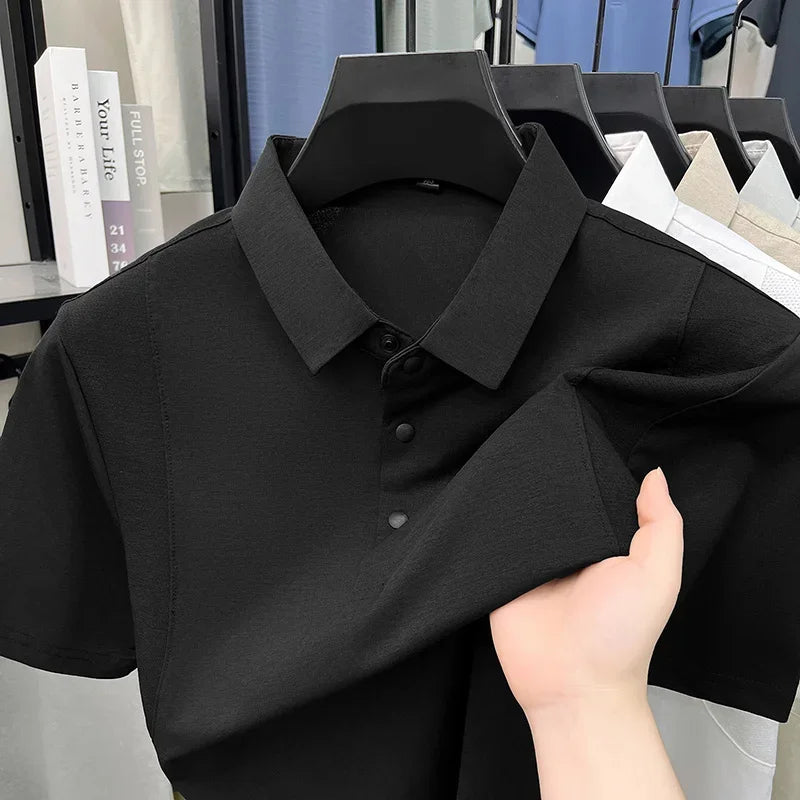 Men's Splice Mesh Polo - Relaxed Fit, Half-Button Breathable
