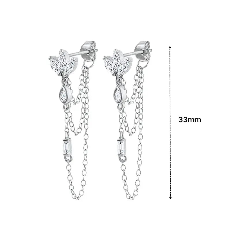 925 Sterling Silver Tassel Hoop Earrings for Women - White Zircon
