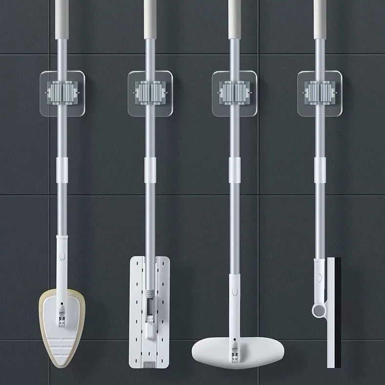 3PCS Mop Organizer Wall Mount - Easy Install Suction Hook Clamp for Kitchen & Bathroom Space Saving