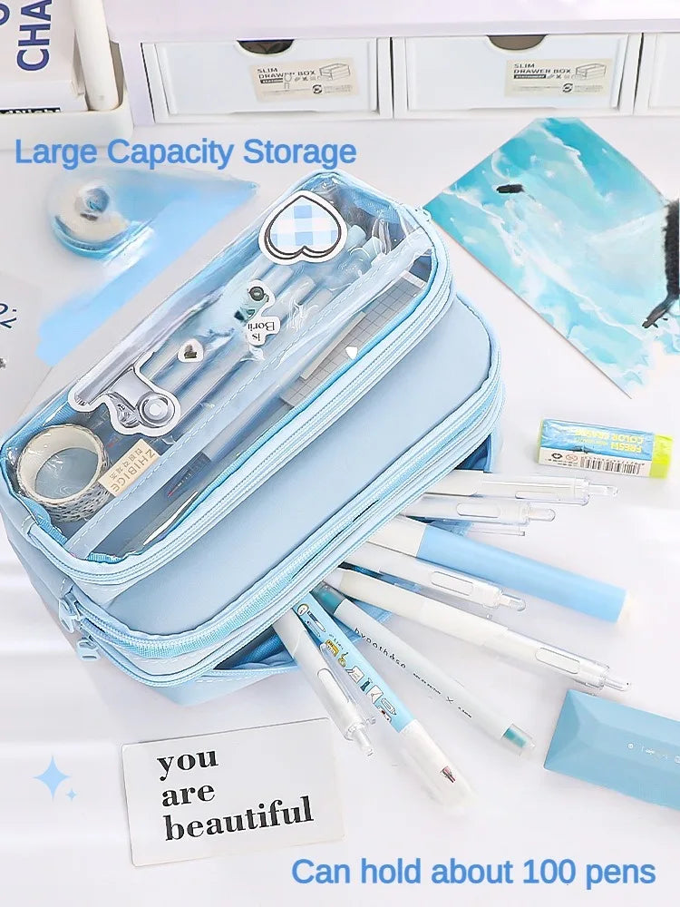 Clear Transparent Pencil Case, Large Capacity Multifunctional Stationery Storage Bag for School Students, Durable & Convenient