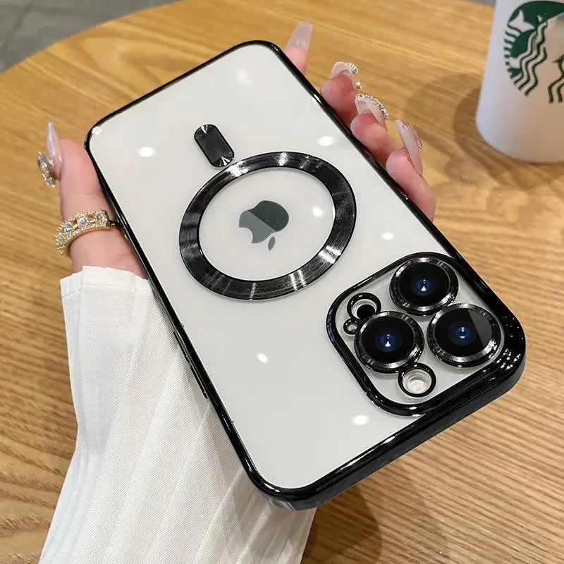 Magnetic Plating Phone Case Compatible with iPhone 11 to 16 Pro Max - Camera Lens Protector, MagSafe Wireless Charging Cover