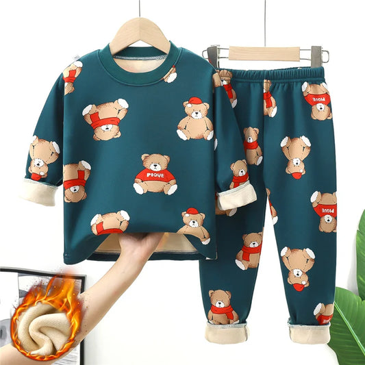 Kids Plush Lined Pajama Set - Printed Pullover and Pants, 1-14 Years