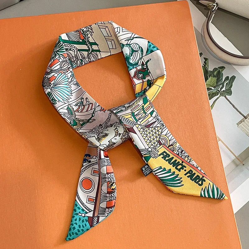 Women's Long Skinny Ribbon Scarf - Printed Hair Tie & Bag Band - photo 14
