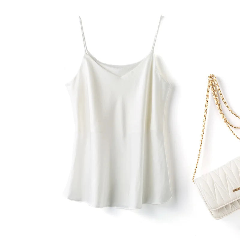 Double-Layer Silk Camisole for Women, Mulberry Silk Bandeau, Sexy V-neck Tanks and Camis, Summer Vest, 2025