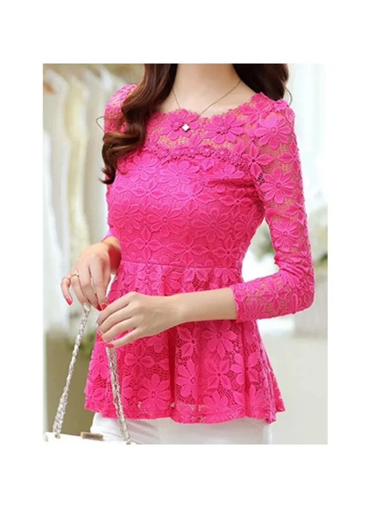 Women's Vintage Lace Long Sleeve Blouse - Pleated Plus Size Top - photo 4
