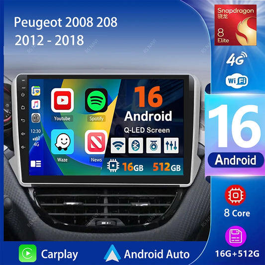 Car Stereo with Apple CarPlay & Android Auto, Compatible with Peugeot 2008 & 208